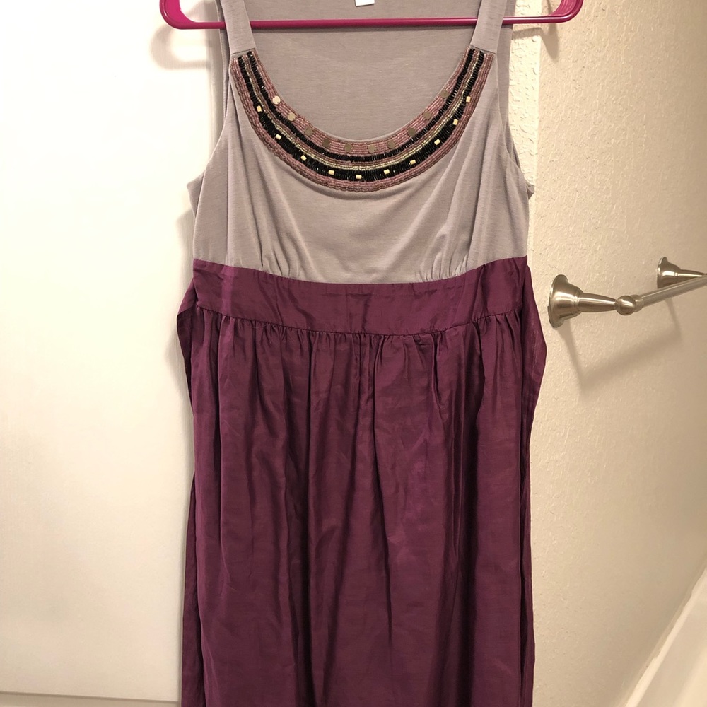 Xhiliration plum & gray empire waist dress